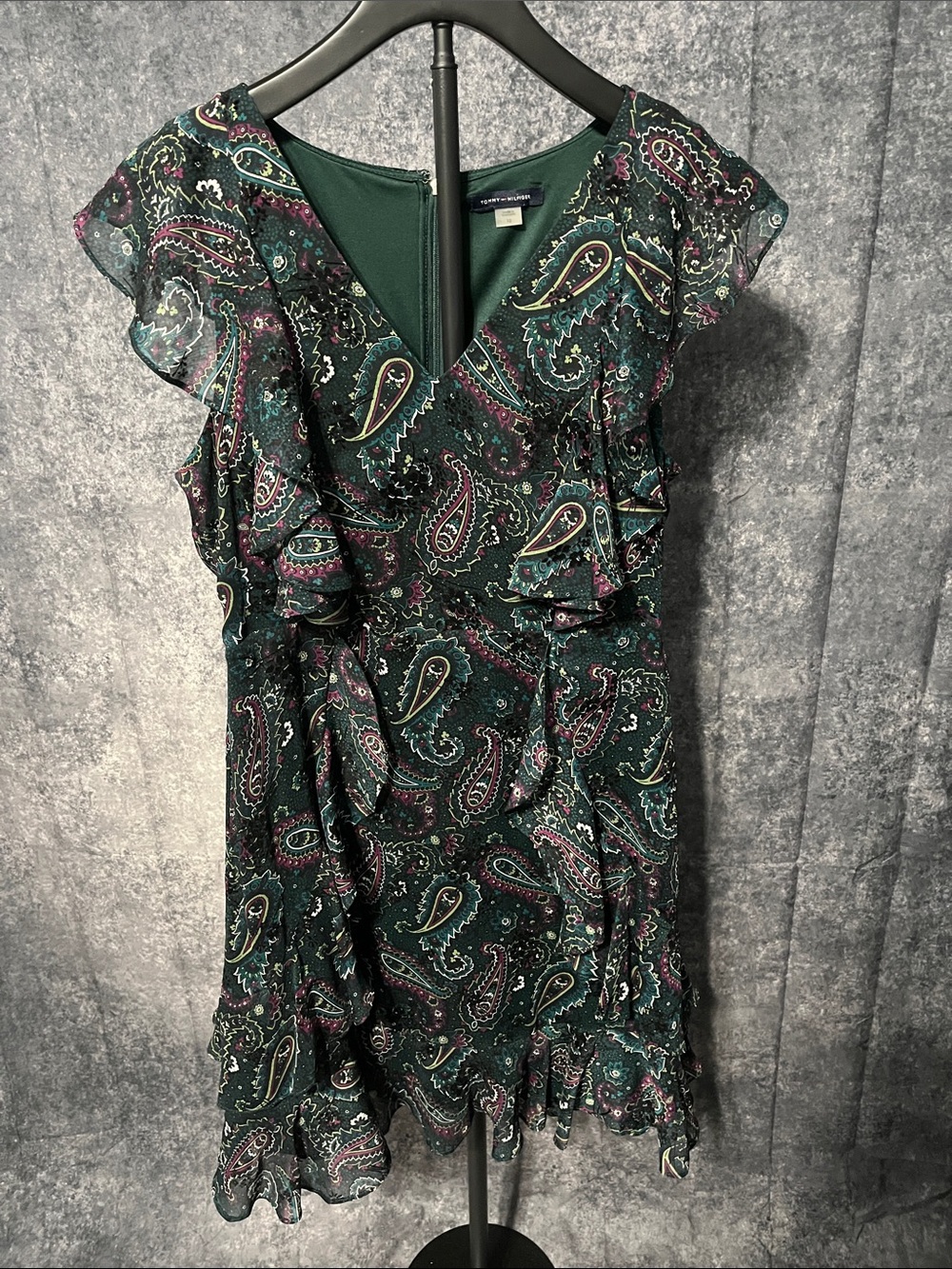 Tommy Hilfiger Green Paisley Ruffle Mini Dress
